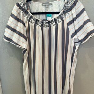 Daniel Rainn Striped Peasant Top in Cream and Gray